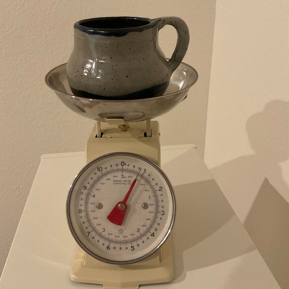 HANDMADE Speckled Whit and Blue Ceramic Mug, White and Blue, 3.5" H, Handcrafted - Picture 7 of 8